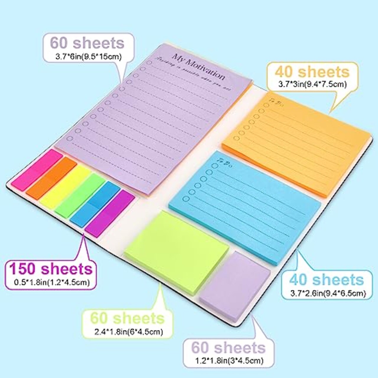 To-Do List Sticky Notes 410 Sheets Self-Stick Memo Pads Adhesive Daily Notepad for Planner Reminders Studying and Office Supplies